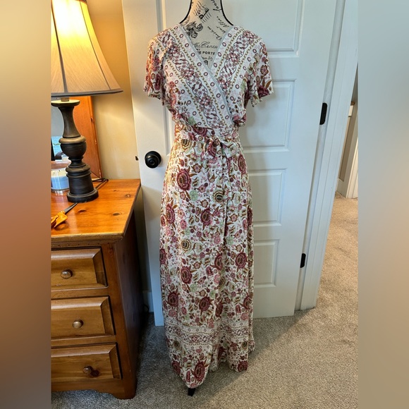 ECOWISH Wrap V Neck High Split Maxi Floral Boho Feminine Dress Women’s Small - Picture 2 of 15